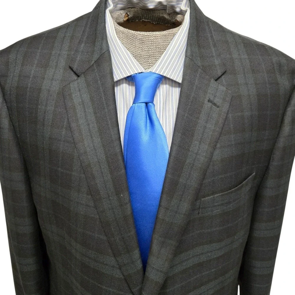 Vtg Chaps Men's 46R Holiday Tartan Plaid Green and Blue Blazer Suit Jacket NICE!